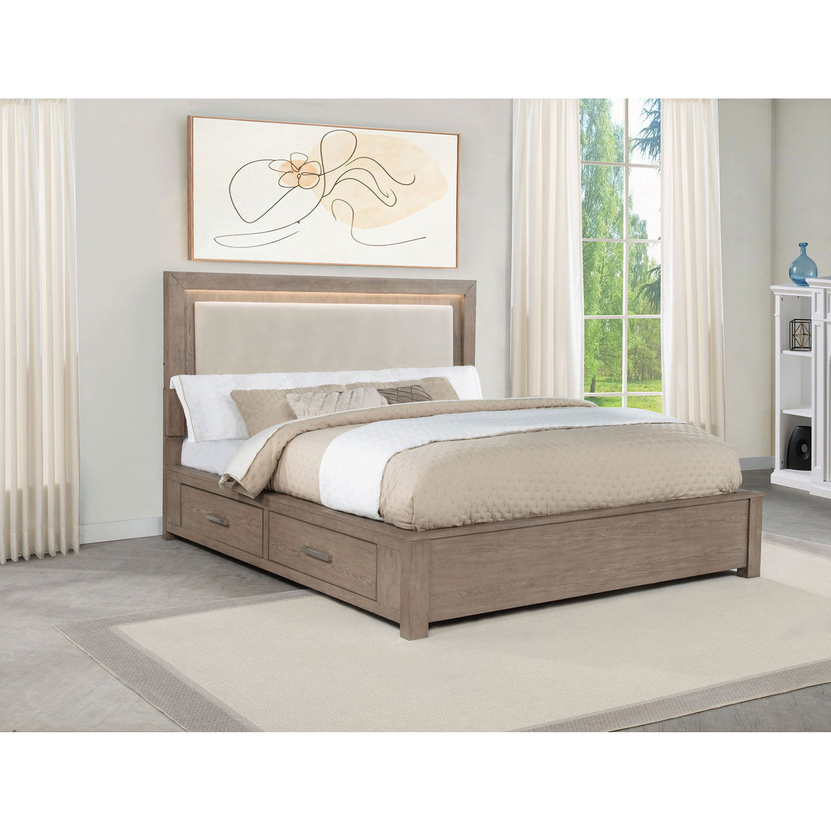 Gibbons - Cama con almacenaje y cabecero tapizado con luces LED