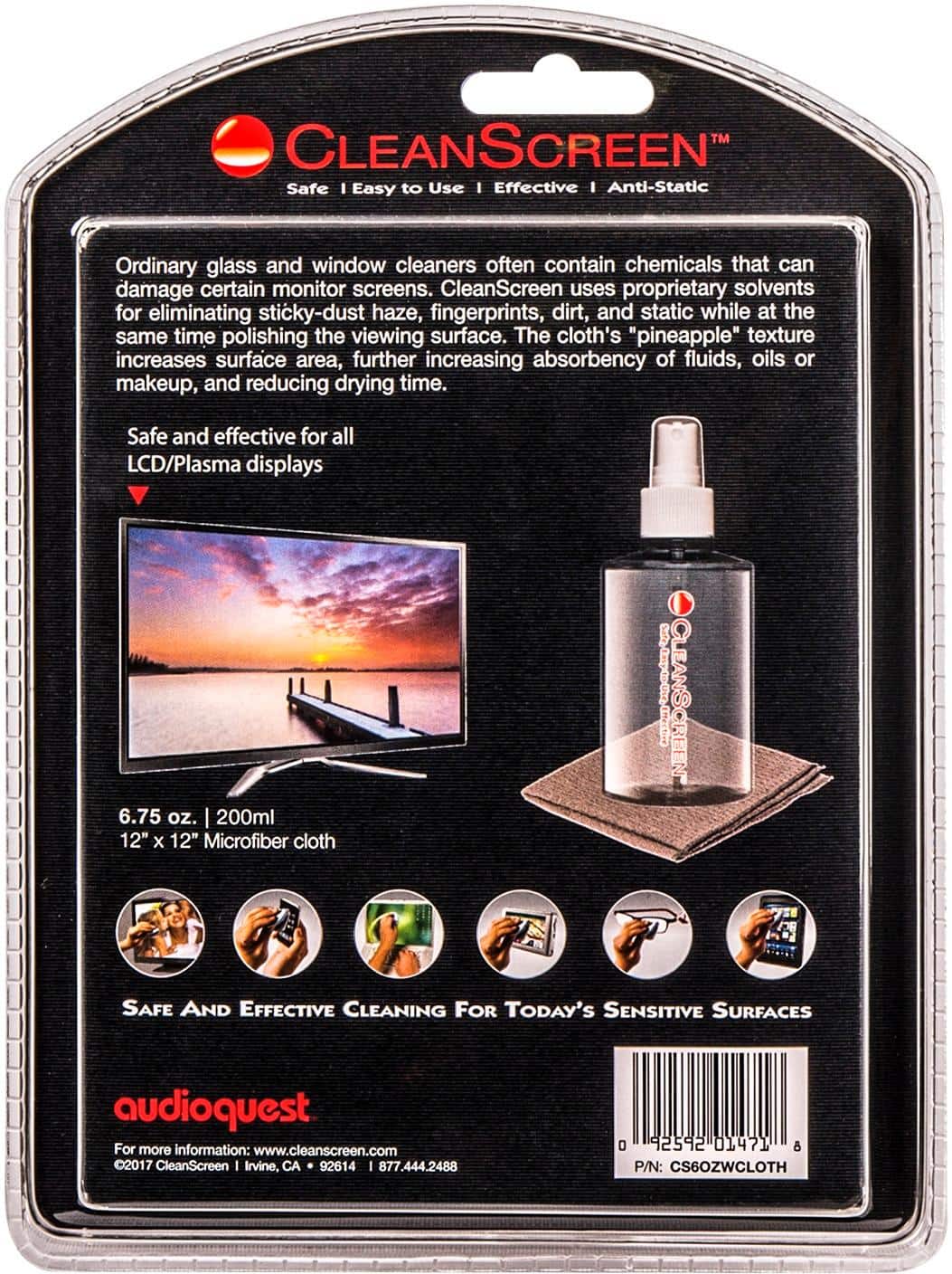 AudioQuest - CleanScreen Pack with 6 oz. (200 ml.) Bottle + Microfiber Cleaning Cloth