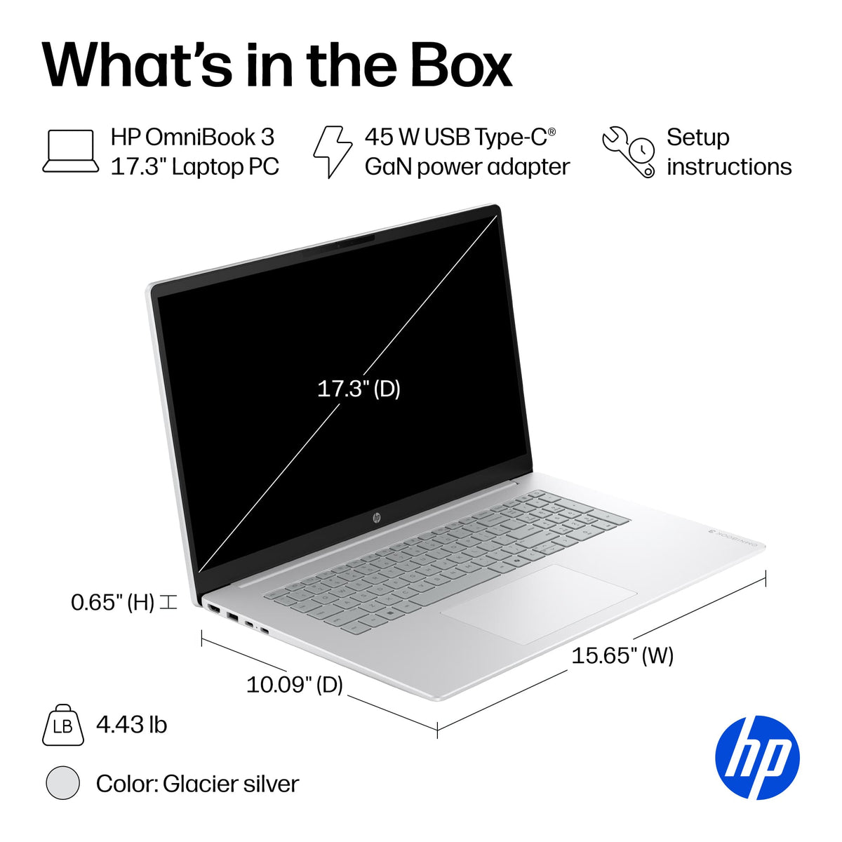 HP - OmniBook 3 - 17.3" Full HD Laptop - AMD Ryzen 5 40 (2025) - 8GB Memory - 512GB SSD - Glacier Silver
