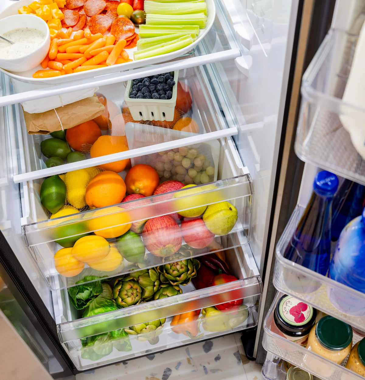 GE - 36 in. Wide ENERGY STAR 27.9 Cu. Ft. Side-By-Side Refrigerator with Extra Tall Dispenser and In-Door Icemaker - Stainless Steel