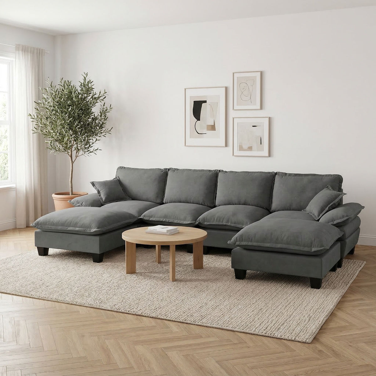 Sofá seccional modular con otomana y cojines móviles