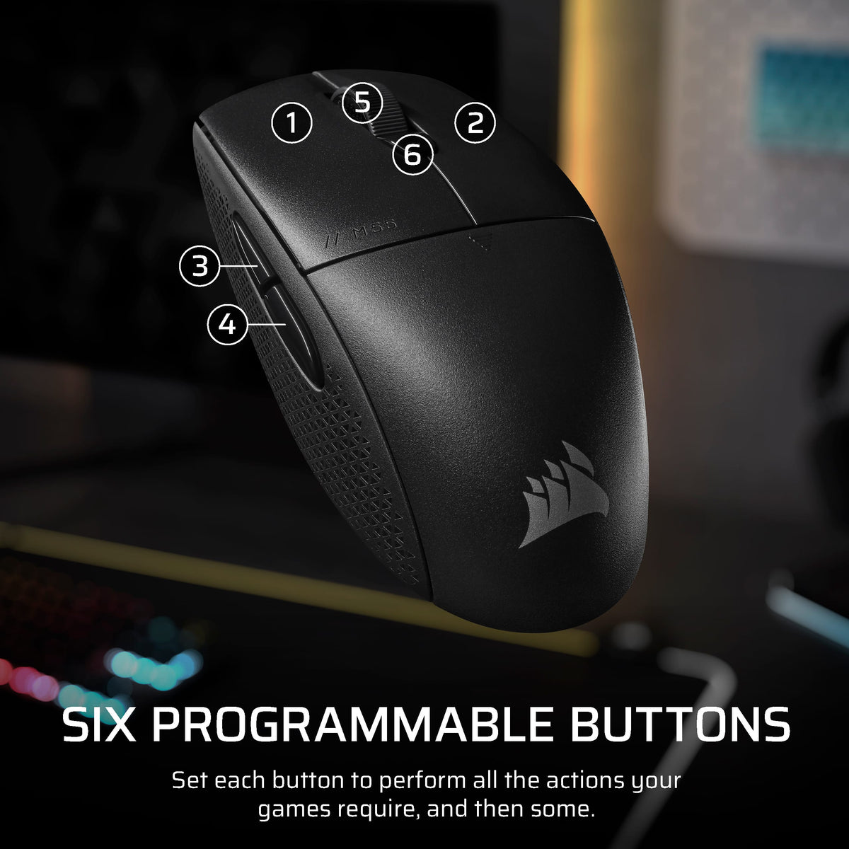 CORSAIR - M55 Wireless FPS Optical Gaming Ambidextrous Mouse with Slipstream Technology - Wireless - Black