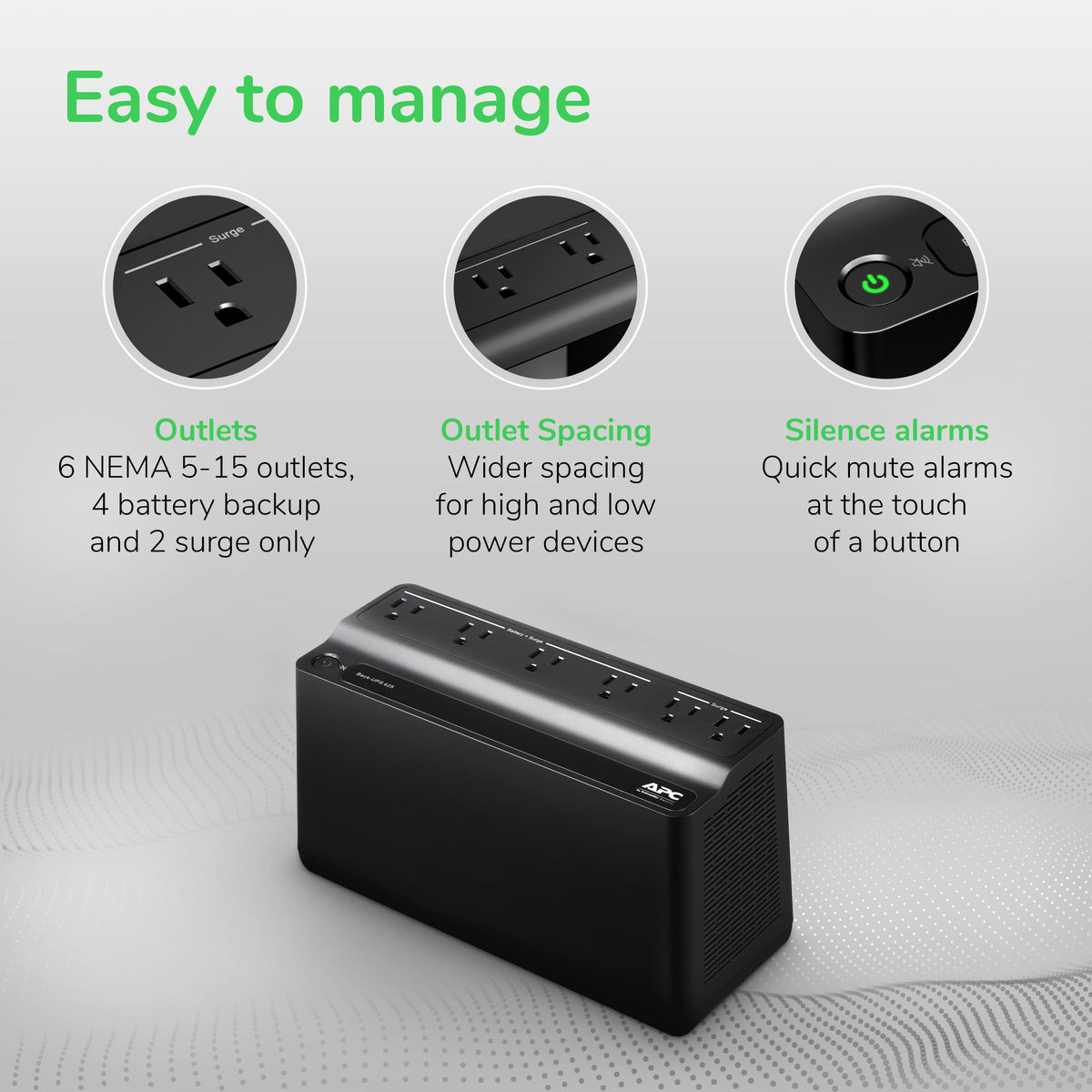 APC - Back-UPS 425VA, 120V, 6 NEMA outlets (2 surge) - Black