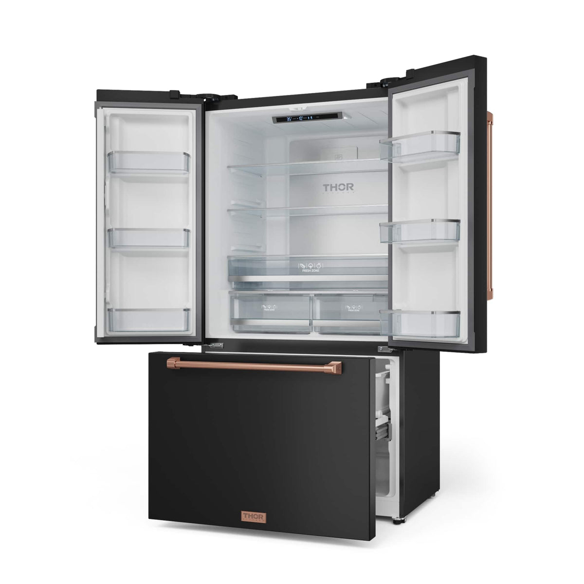 36 in. Wide Gordon Ramsay Series by Thor Kitchen 20.3 Cu. Ft. Counter Depth Refrigerator with Rose Gold Hardware - Black