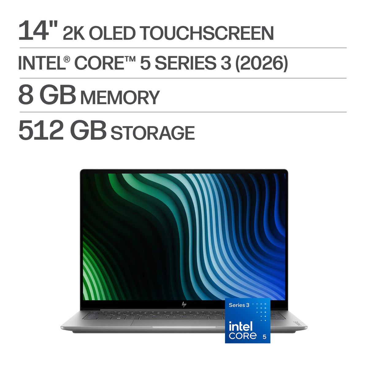 HP - Omnibook 5 - 14” 2K OLED Touchscreen Laptop - Intel Core 5 Series 3 (2026) - 8GB Memory - 512GB SSD - Smoke Silver