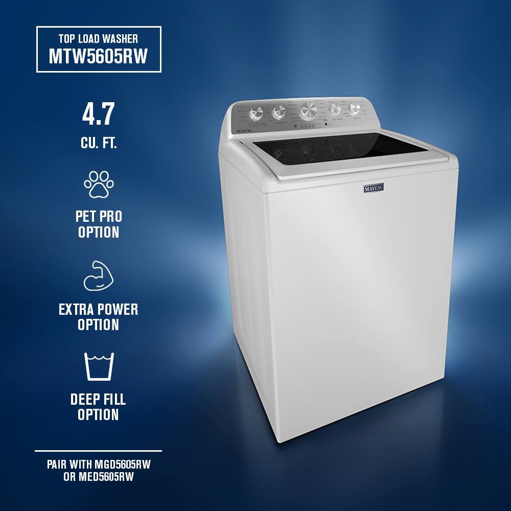 Maytag - 4.7 Cu. Ft. Top Load Washer with Extra Power and Pet Pro Option - White
