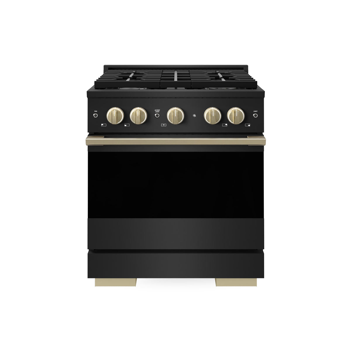 ZLINE - Autograph 30 in. 4.2 cu. ft. Marino Dual Fuel Freestanding Range with 4 Gas Burners in Black Steel with Bronze Accents - Black Stainless Steel
