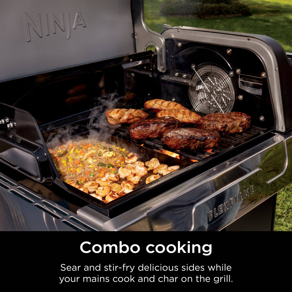 Ninja - FlexFlame Premium Half Griddle Plate with Grease Drain, Rust Resistant, Combo Cook, Even Heating, Upgrade for FlexFlame - Black
