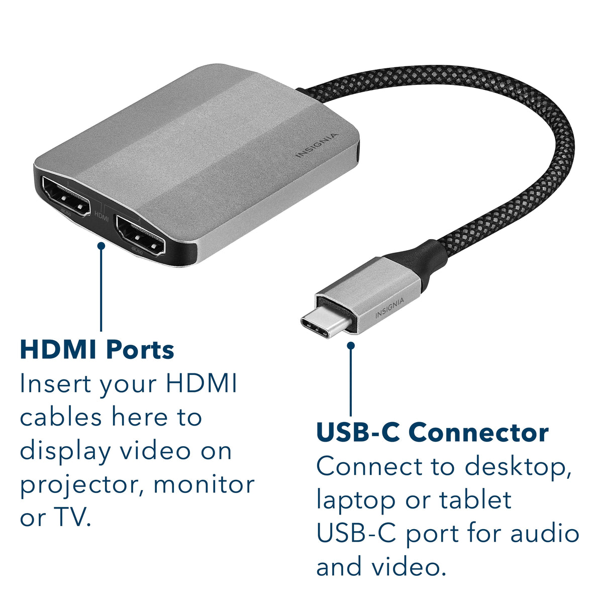 Insignia™ - USB-C to Dual 4K HDMI Adapter - Gray