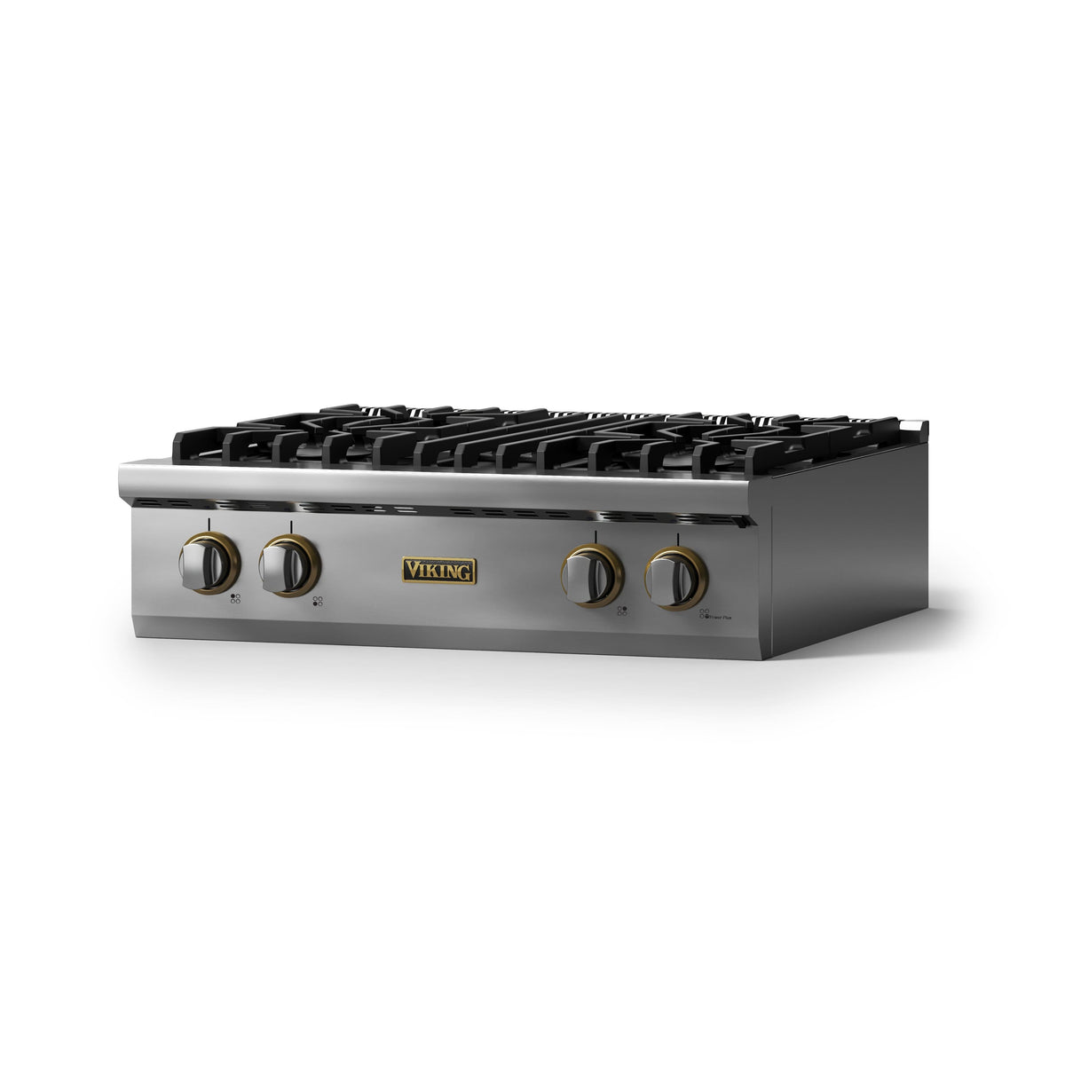 Viking - 30"W. Pro5S 4 Burner Built-in Gas Sealed Burner Rangetop-Stainless Steel/Brushed Brass - Stainless Steel