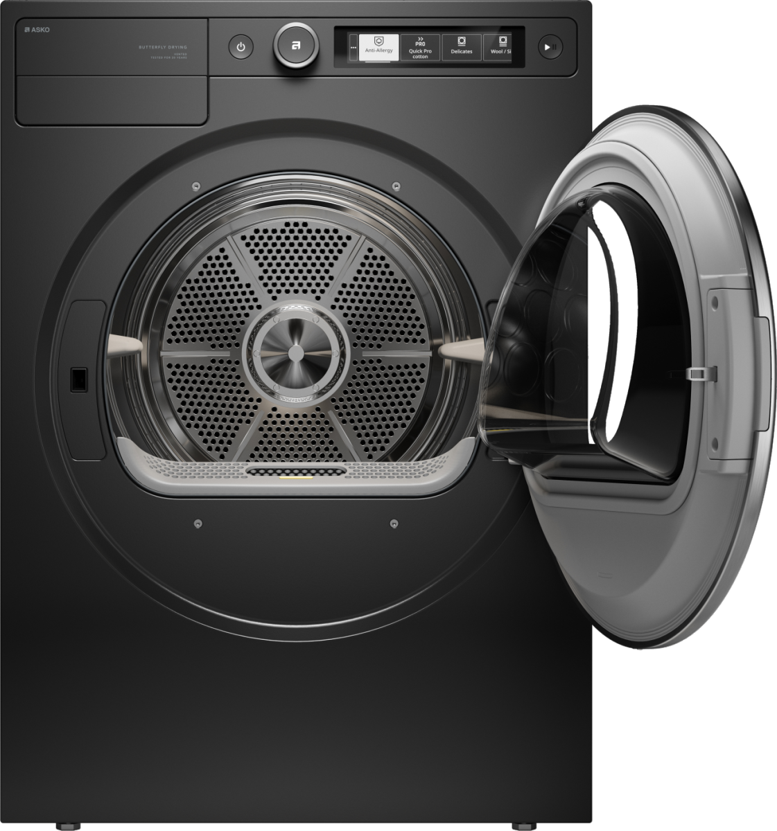Asko - 5.2 cu. ft. Stackable Electric Vented Dryer - Butterfly Drying System, Soft Drum Technology, 18 Programs - Graphite - Graphite Black