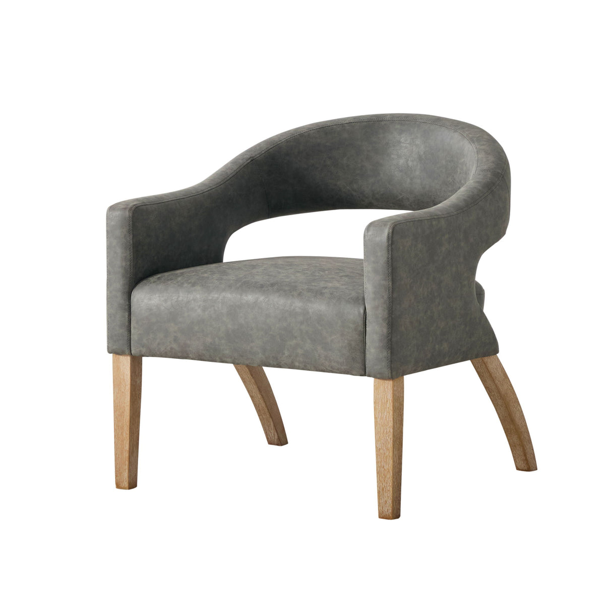 Upholstered Open Back Armchair With Weathered Rubberwood Legs