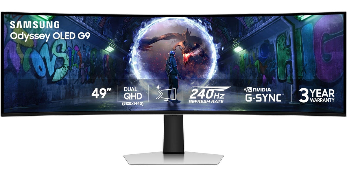 Samsung - 49" Odyssey OLED G9 (G93SD) Dual-QHD 240Hz 0.03ms G-Sync Compatible Curved Glare Free Gaming Monitor - Silver