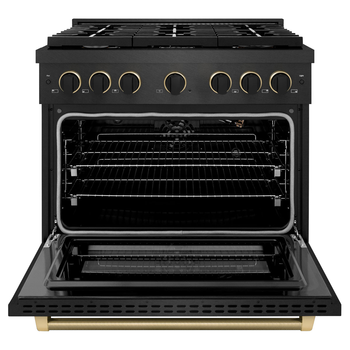ZLINE - 36 in. Wide 6 Burner Designer 5.2 cu. ft. Manual Clean Freestanding Gas Range with Black and Bronze Accents - Black Satin Stainless Steel