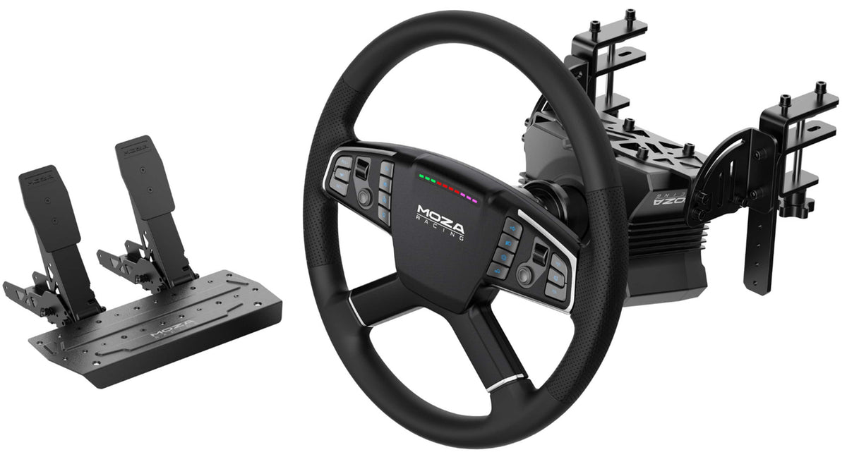 Moza Racing - Truck Simulator Sim Racing Bundle for Windows (Pedals, Wheelbase, & Steering Wheel) - Black