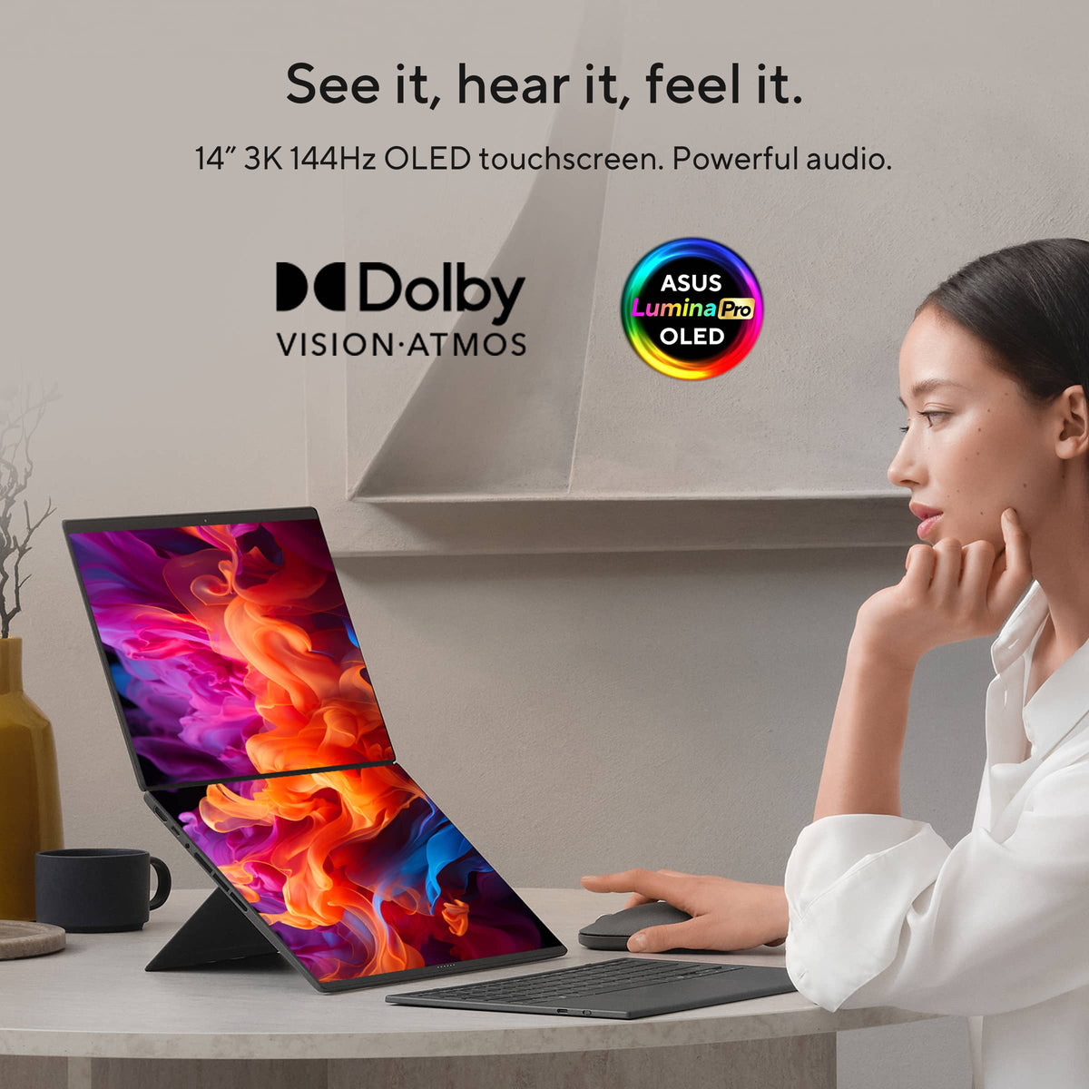ASUS - Zenbook Duo Dual 14" 3K OLED Touch Laptop - Intel Core Ultra 9 386H - 32GB Memory - 1TB SSD - Moher Gray