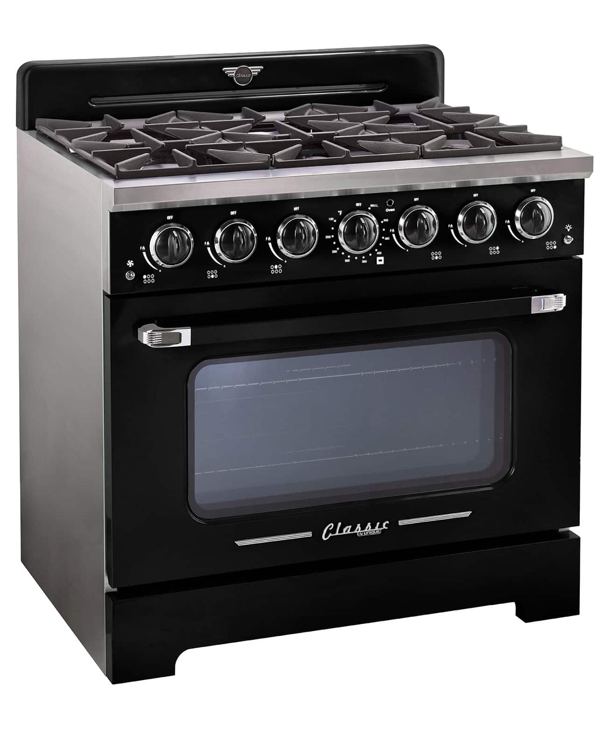 Unique Appliances - 36 in. Wide 6 Burner Classic Retro 5.2 Cu. Ft. Freestanding Gas Convection Range - Midnight Black