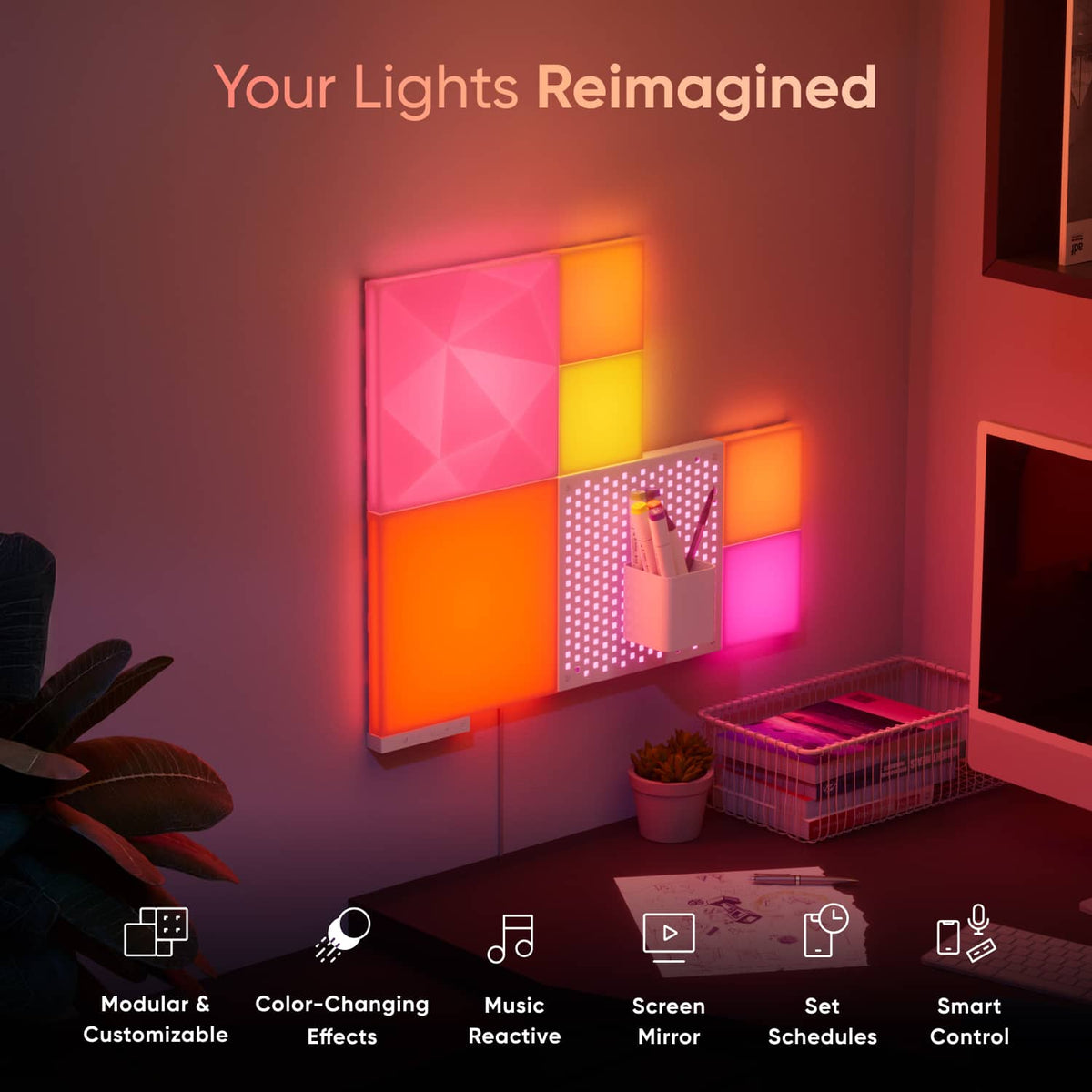 Nanoleaf - Blocks Small Squares Add-On - Smart LED Wall Light Panels (4pk) - Multicolor