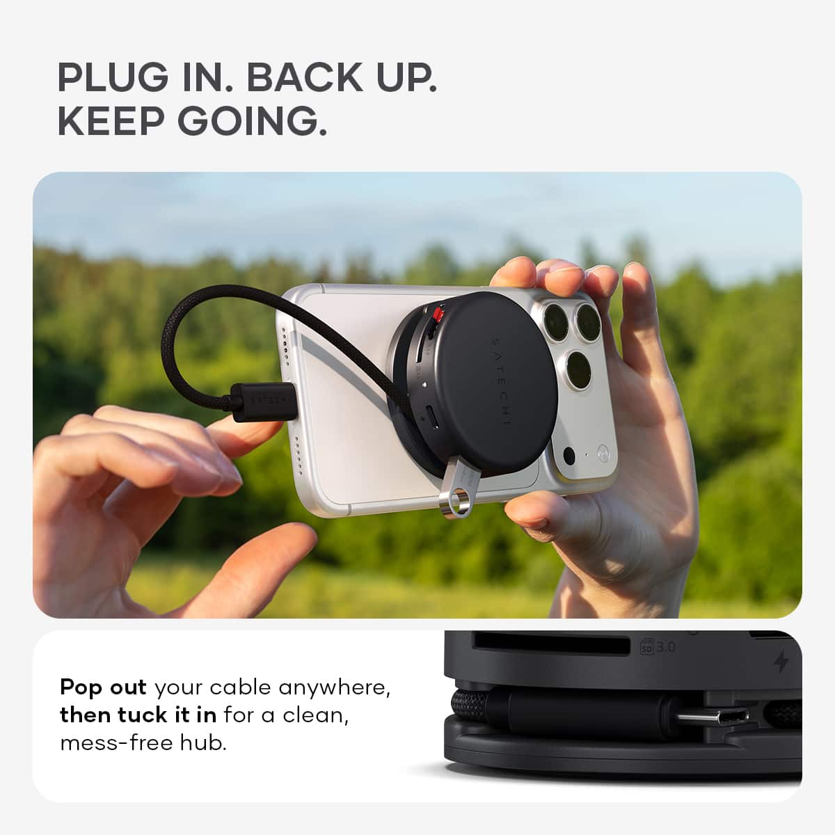 Satechi - OntheGo 7-in-1 USB-C Hub, 100W PD, HDMI 4K/60Hz, Ethernet, SD/microSD, for Mac & Windows - Space Black