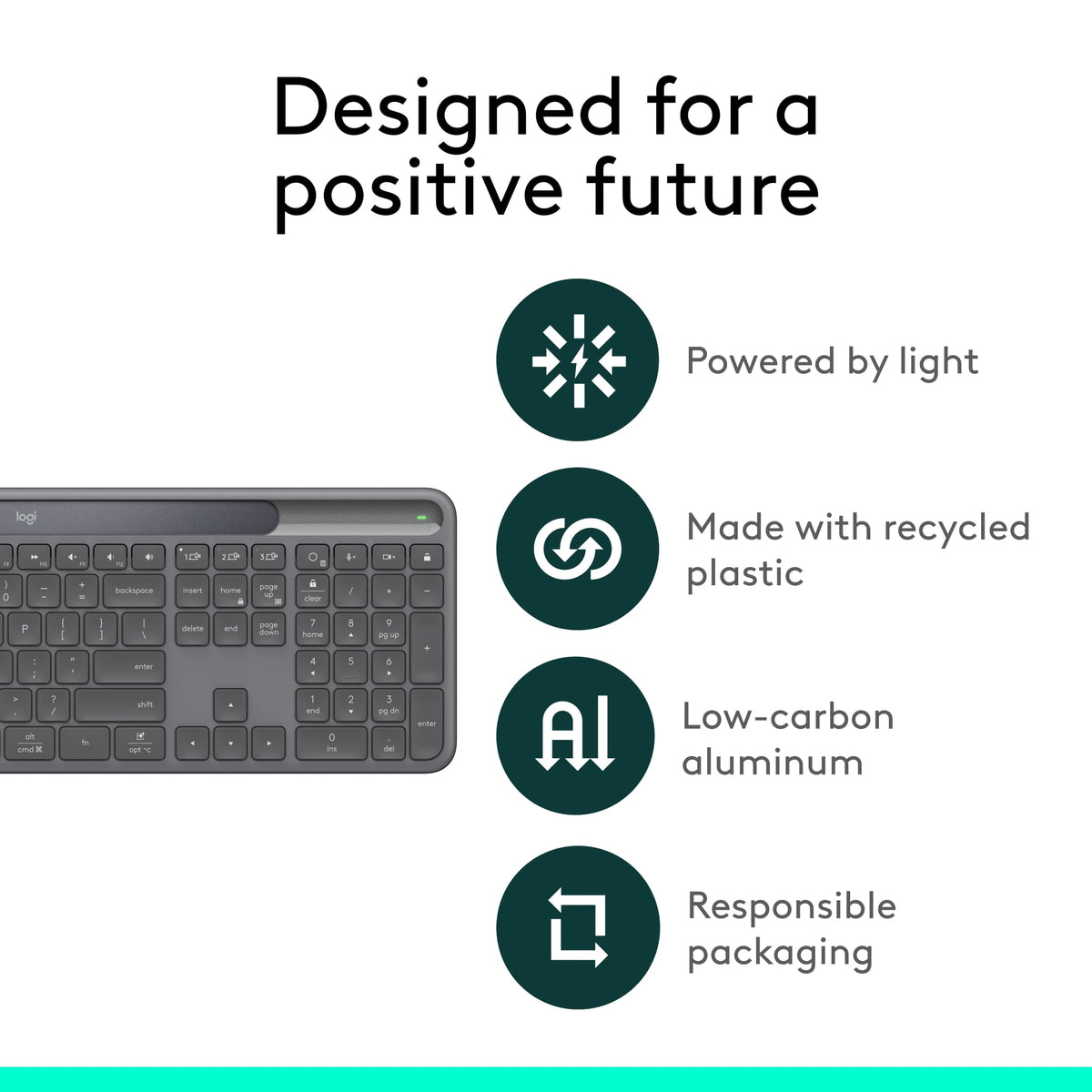 Logitech - Signature Slim Solar+ K980 For Business Full-Size Wireless Scissor Low-Profile Switch Keyboard with Solar Charging - Graphite