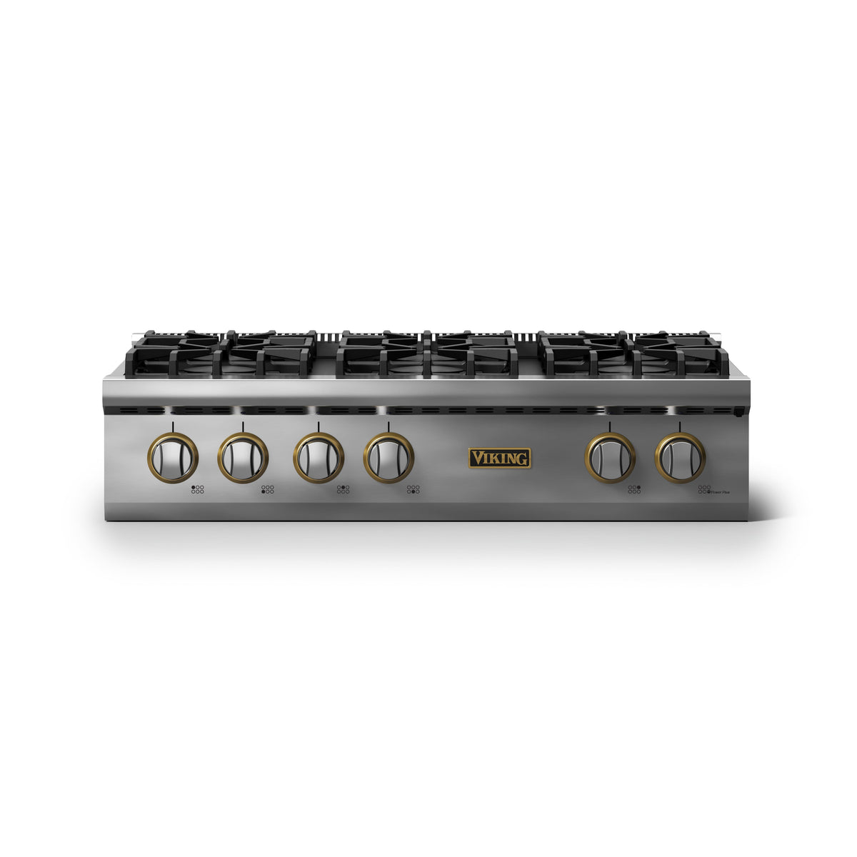 Viking - 36"W. Pro5S 6 Burner Built-in Gas Sealed Burner Rangetop-Stainless Steel/Brushed Brass - Stainless Steel