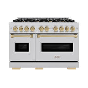 ZLINE - 48 in. Wide 8 Burner Autograph Classic Double Oven Dual Fuel Range w/ Champagne Bronze Accents (CDRZ-48-CB) - Stainless Steel