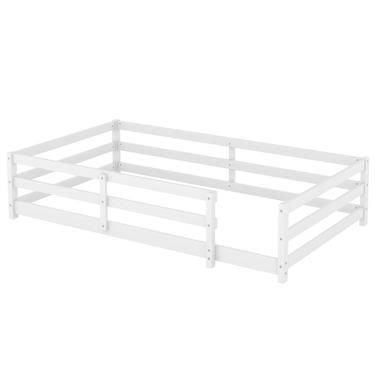 Cama Montessori de Piso con Valla, Tamaño Twin - Blanca