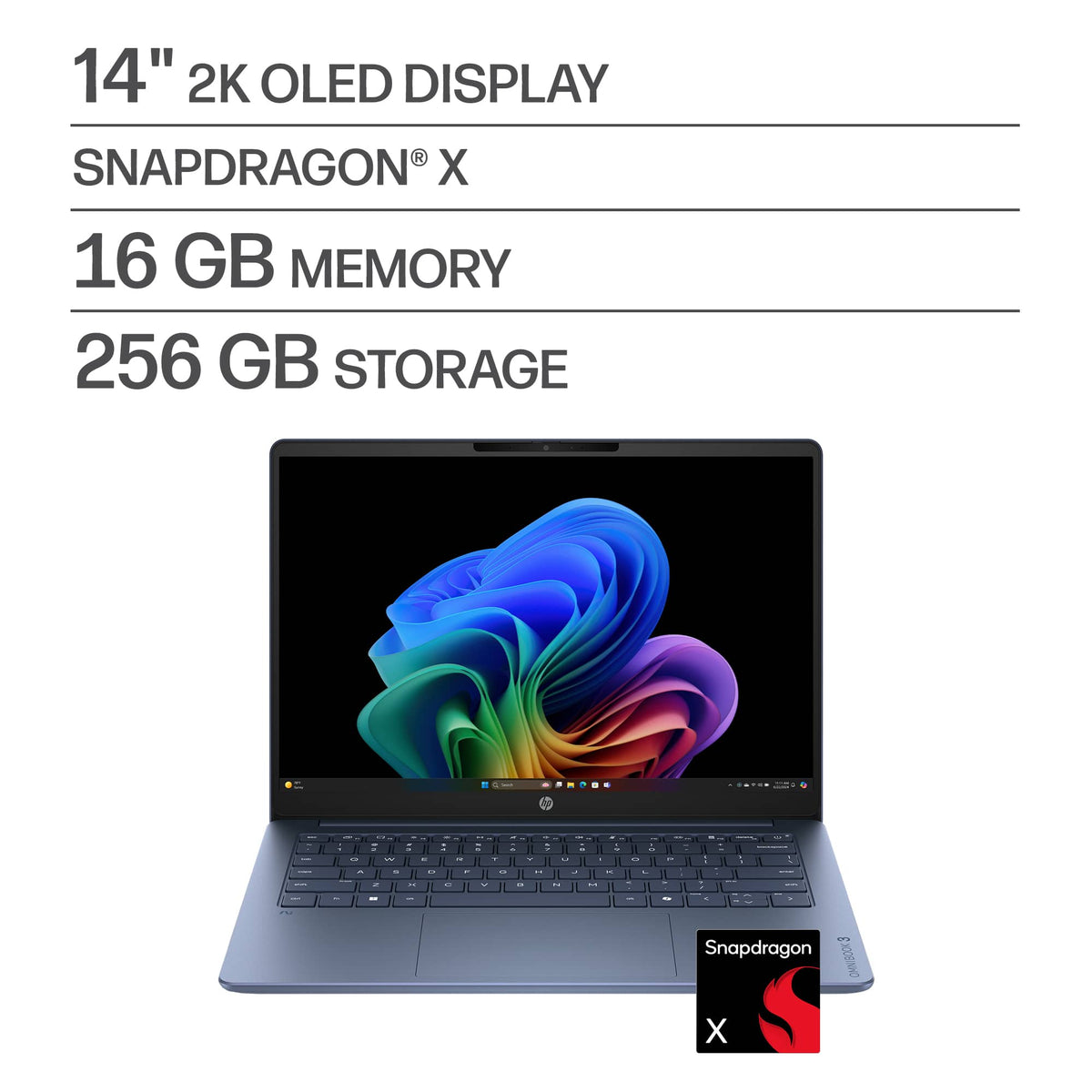 HP - OmniBook 3 - 14" 2K OLED Laptop - Snapdragon X (8-core) - 16GB Memory - 256GB SSD - Copilot+ PC - Starlit Blue