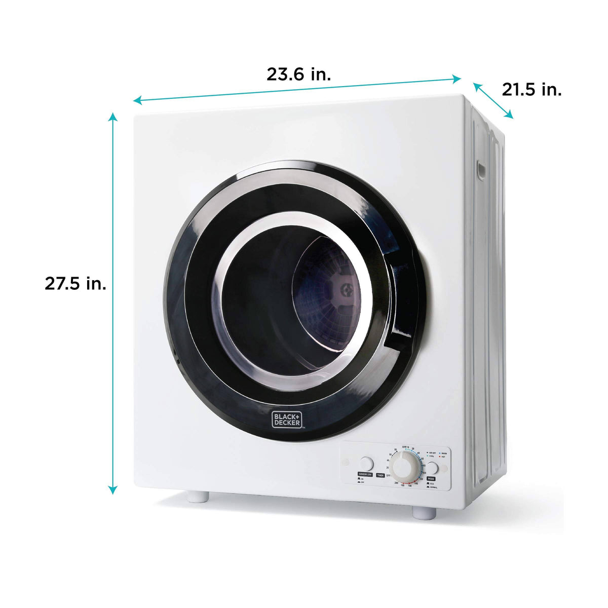 Black+Decker - 3.5 Cu.Ft. Stackable Smart Electric Dryer with Standard Wall Outlet - White