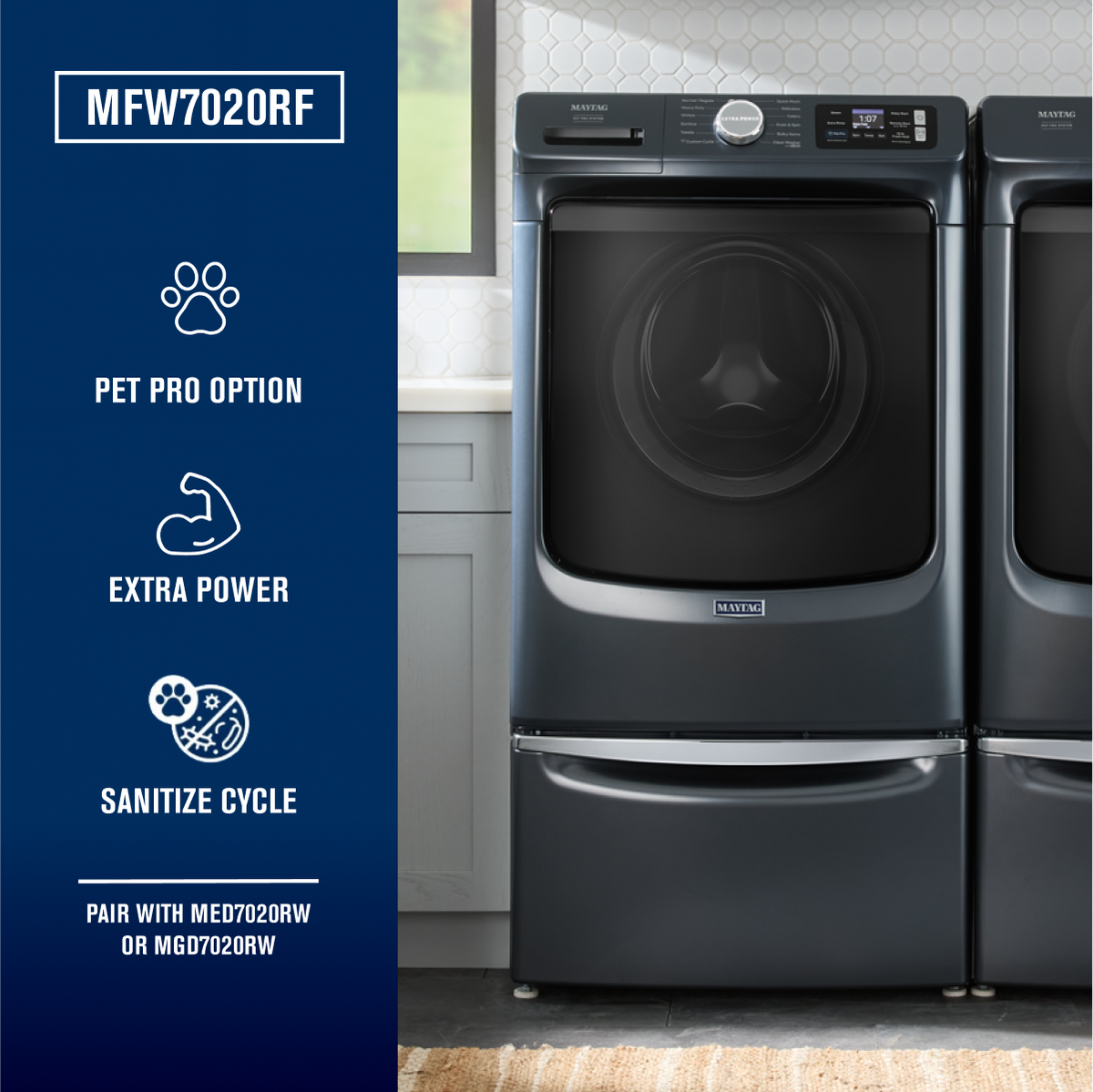 Maytag - 5.0 Cu. Ft. High-Efficiency Smart Front Load Washer with Steam and Pet Pro System - Midnight Steel