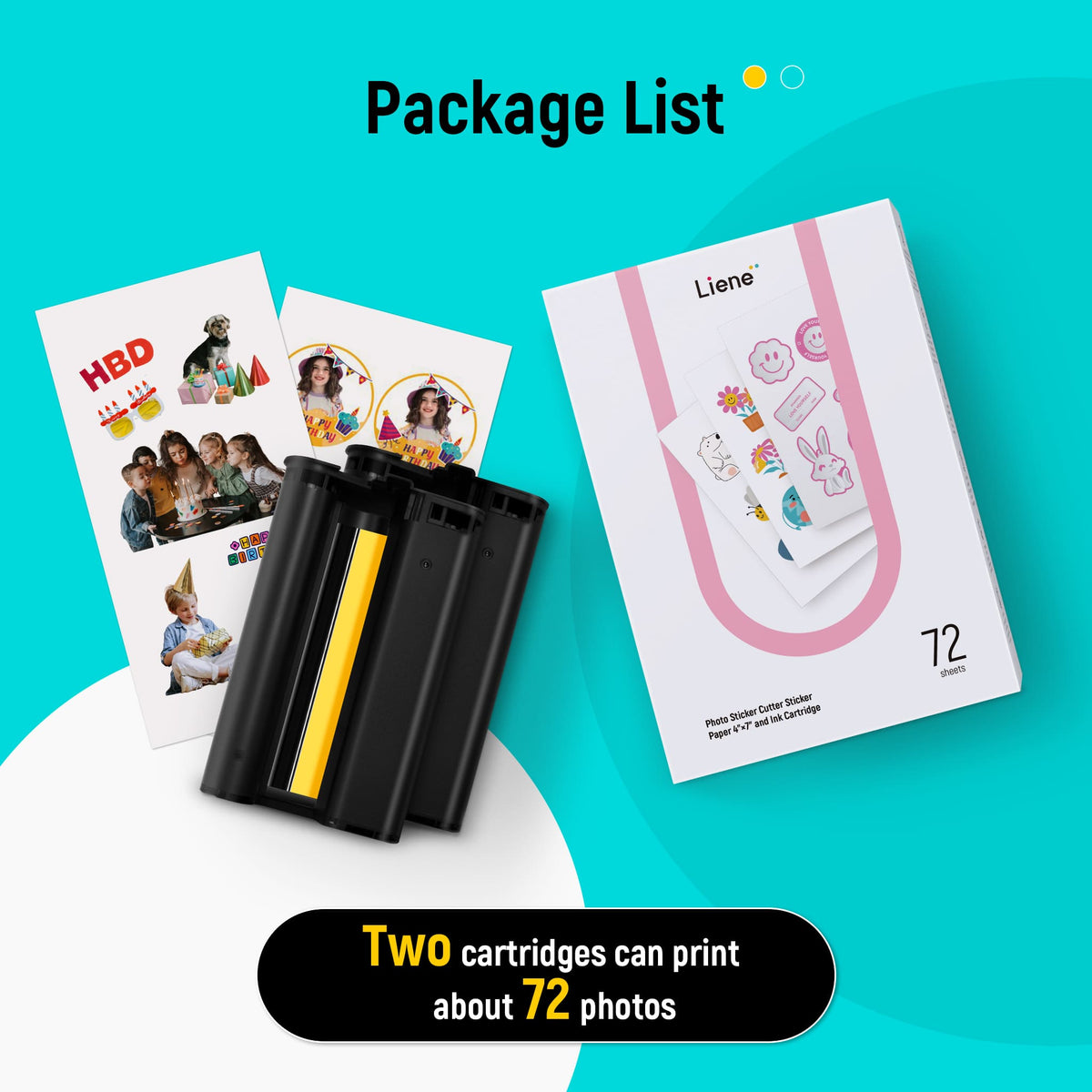 Liene - PixCut Photo Sticker Cutter Sticker Paper 4×7" and Ink Cartridge (72 sheets)