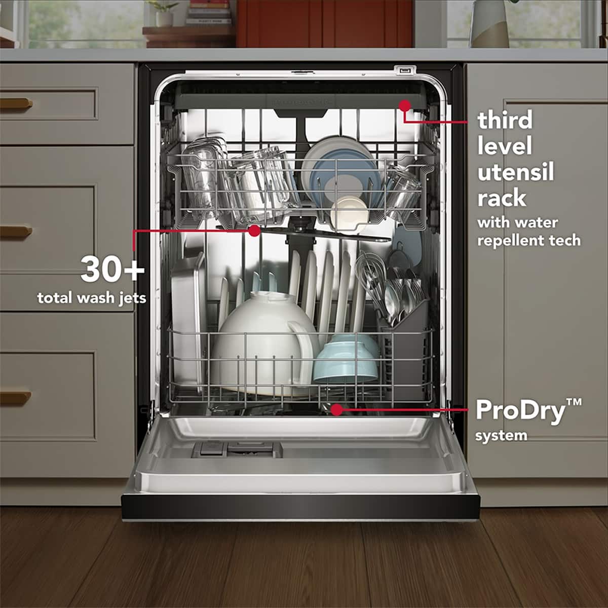 KitchenAid - 24 inch Front Control Built-In Tub Dishwasher with Third Level Utensil Rack and 47 dBA - Stainless Steel