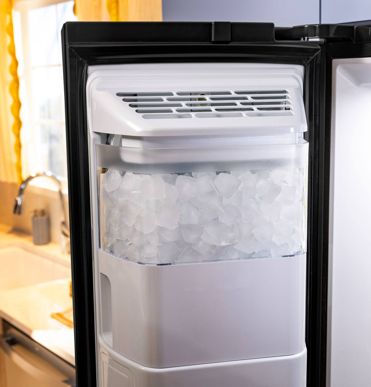 GE - 36 in. Wide 23.6 Cu. Ft. Freestanding Counter-Depth Side-By-Side Refrigerator ith Extra Tall Water and Ice Dispenser - Black