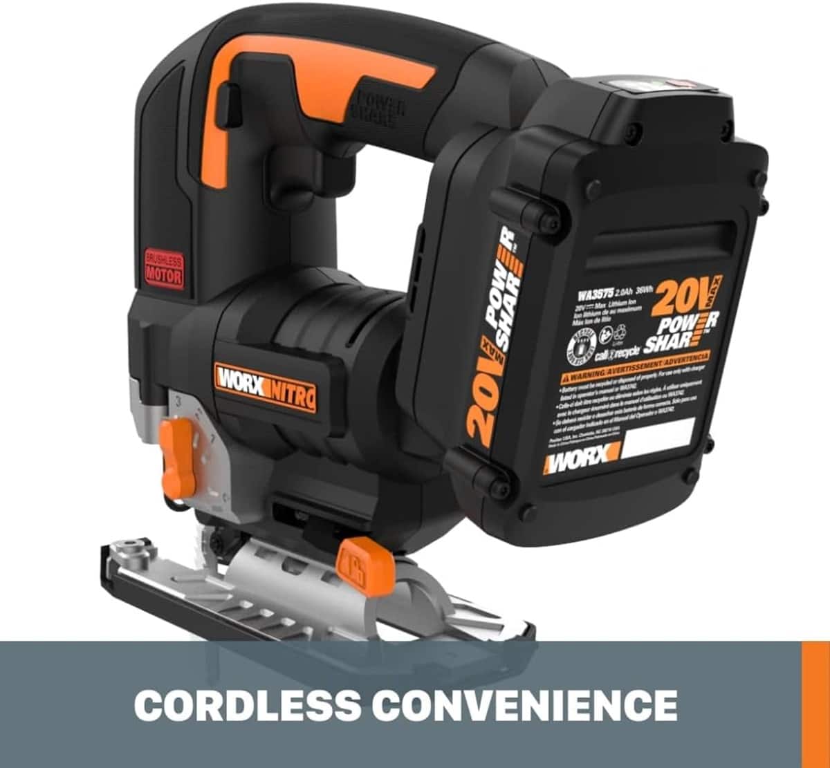 WORX - Nitro 20V Cordless Brushless Jigsaw (1 x 2.5 Ah Battery & 1 x Charger Included) - Black