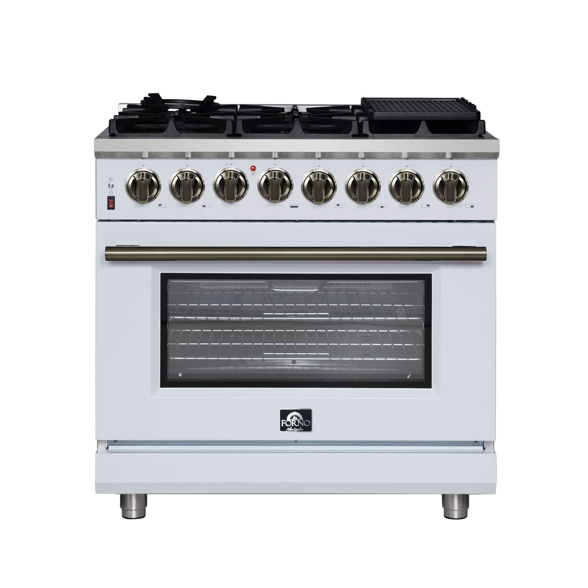 Forno Appliances - 36 in. Wide 6 Burner Massimo 5.36 Cu. Ft. Freestanding Dual Fuel True Convection Range with Air Fryer Basket - White