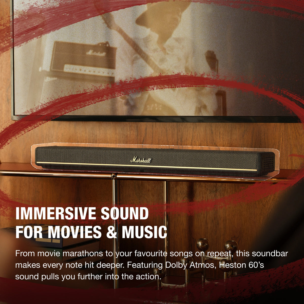 Marshall - Heston 60 5.1 Channel Soundbar with Dolby Atmos Immersive Sound for TV / Movies / Music - Black