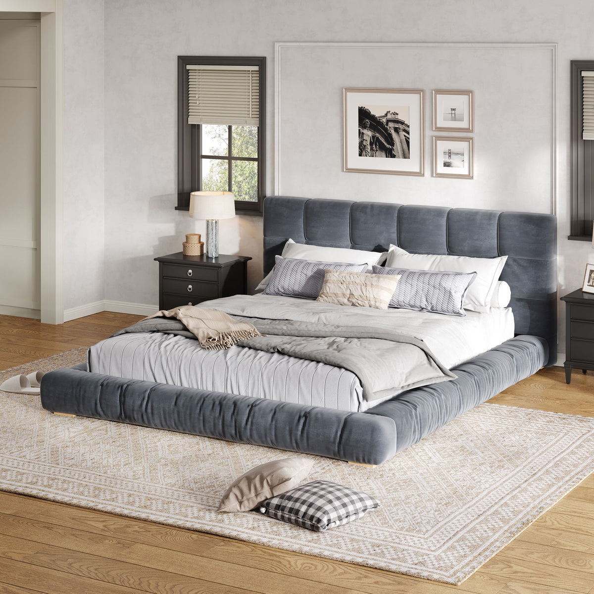 Base de cama tapizada con cabecero capitoné