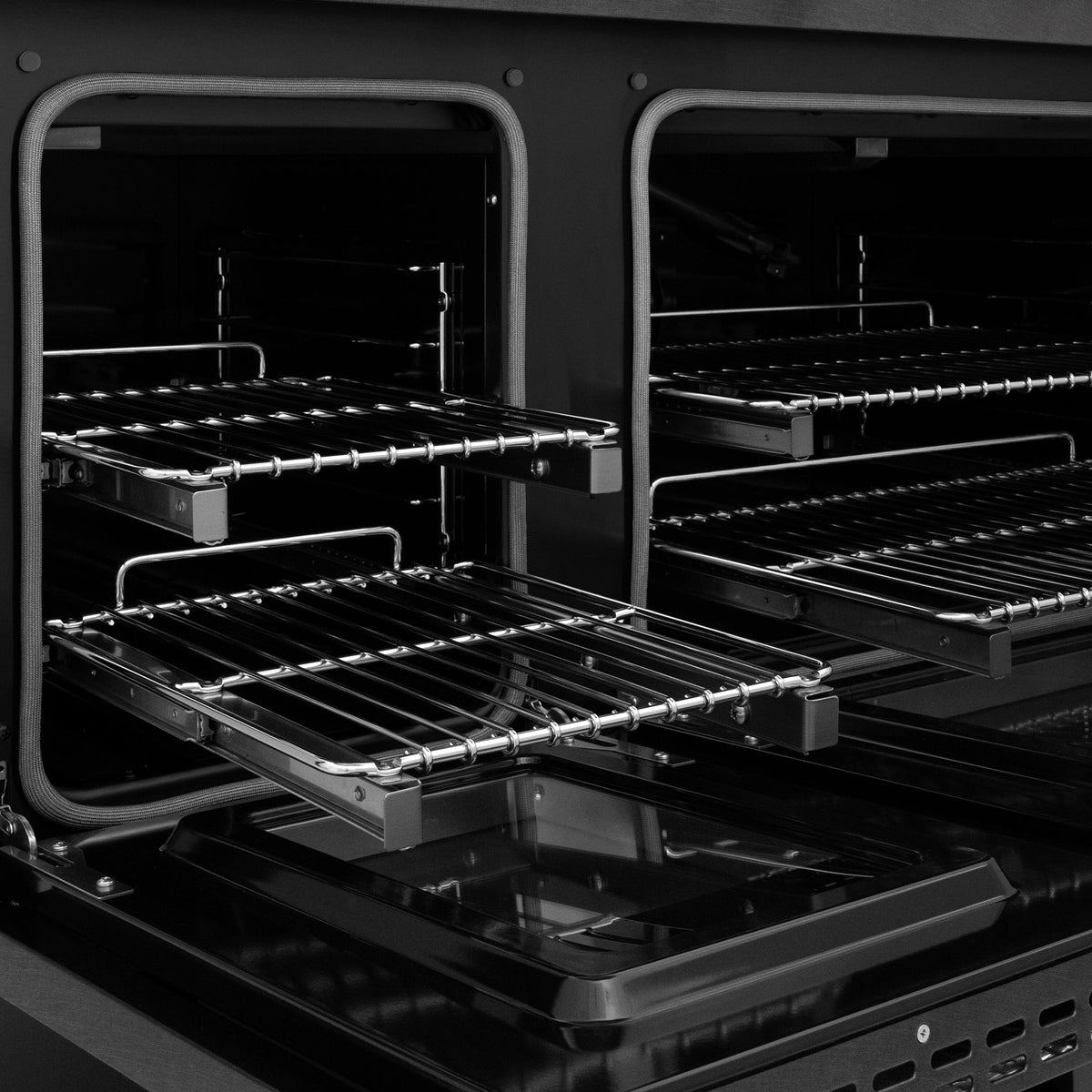 ZLINE - 48 in. Wide 8 Burner Autograph 6.7 cu. ft. Double Oven Freestanding DuoPro Gas Range with Gold Accents - Black Satin Stainless Steel