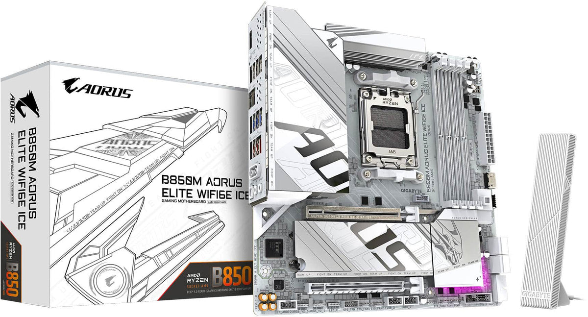 GIGABYTE - B850M AORUS ELITE WIFI6E ICE (Socket AM5) AMD B850M mATX DDR5 Wi-Fi6E Motherboard - White