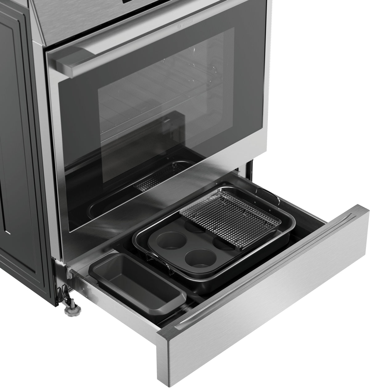 Bosch - 500 Series 30 in. Wide 5.8 Cu. Ft. Slide-In Electric Induction Range with Convection, Steam cleaning and 4 Elements - Stainless Steel