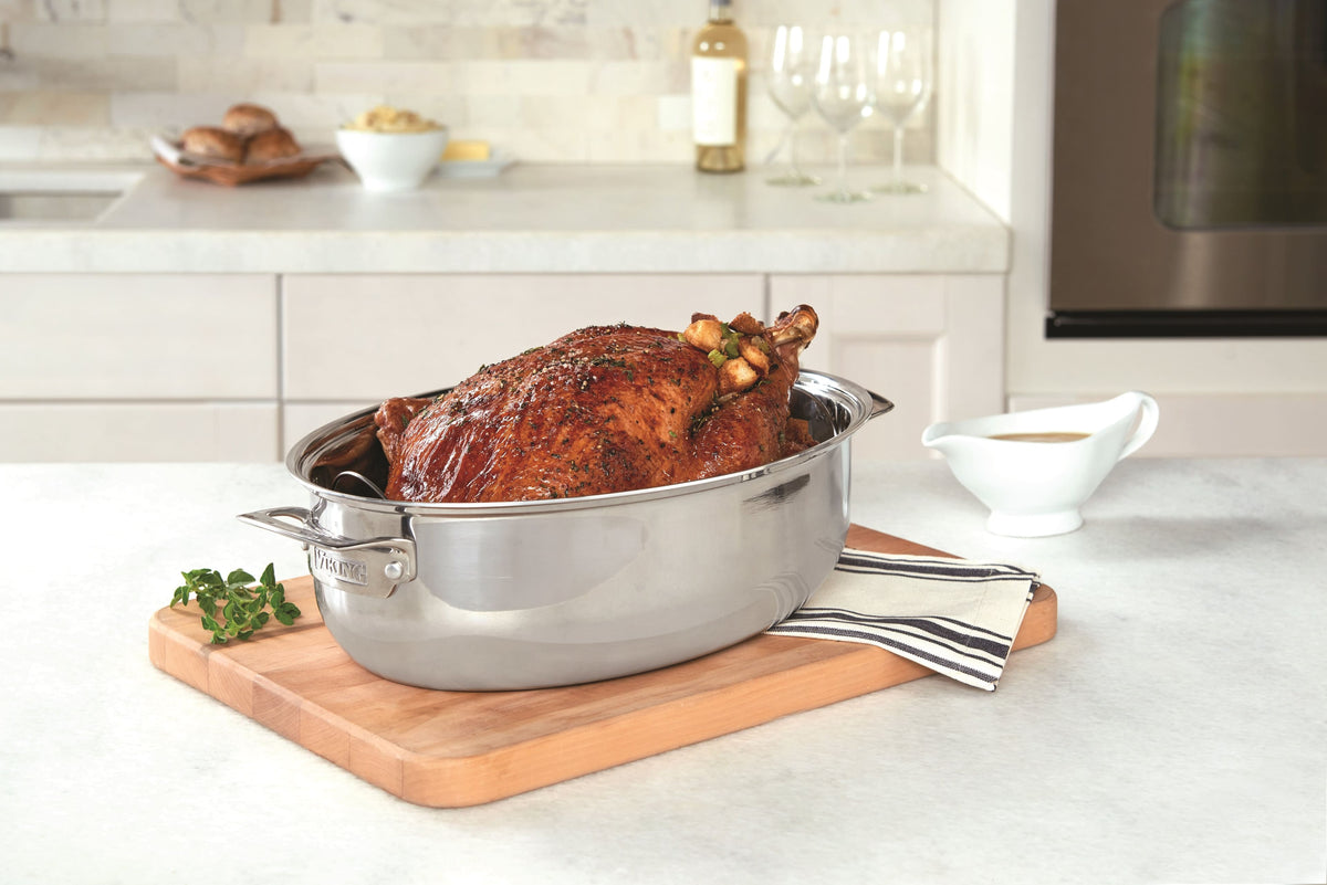 Viking - 3 Ply 3-in-1 Oval Roasting Pan with Lid and Rack - Mirror