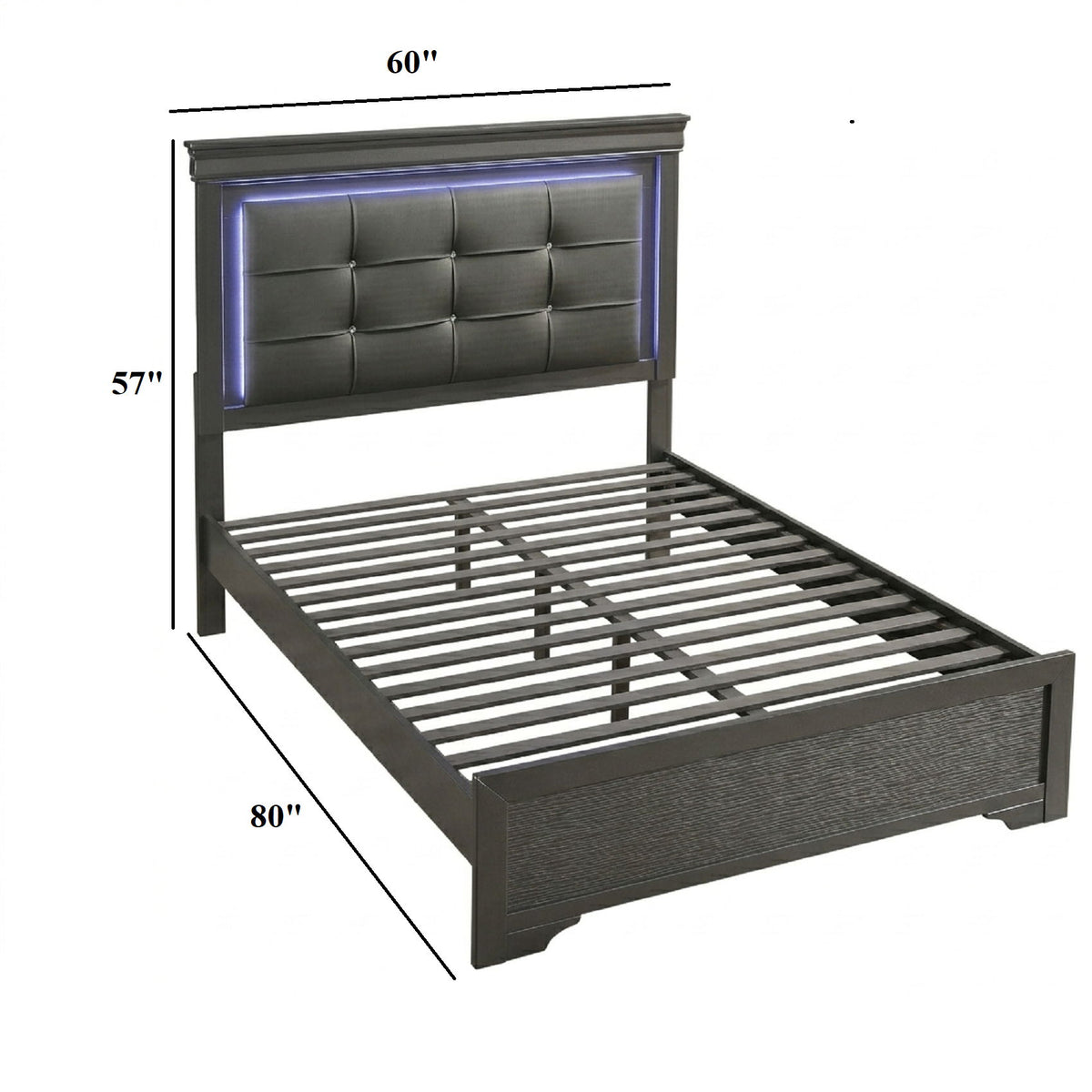 Cama con capitoné de botones cuadrados y luces LED