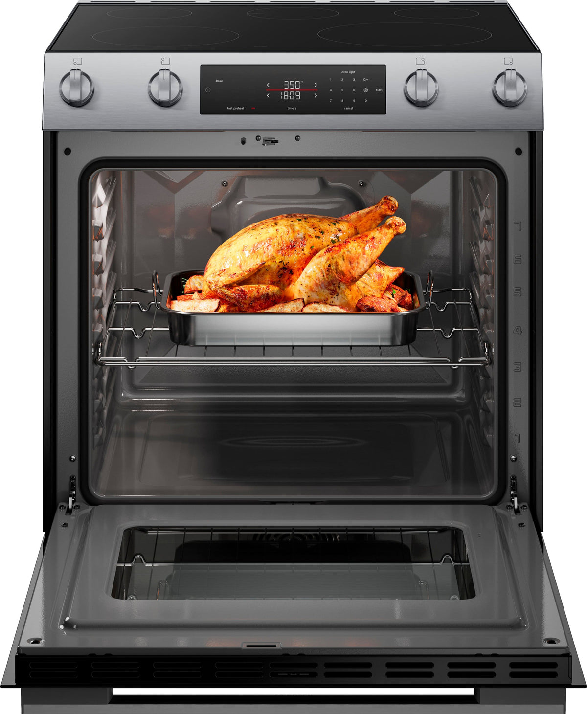 Bosch - 100 Series 30 in. Wide 5.8 Cu. Ft. Slide-In Electric Convection Range with Steam-Assist and 5 Elements - Stainless Steel