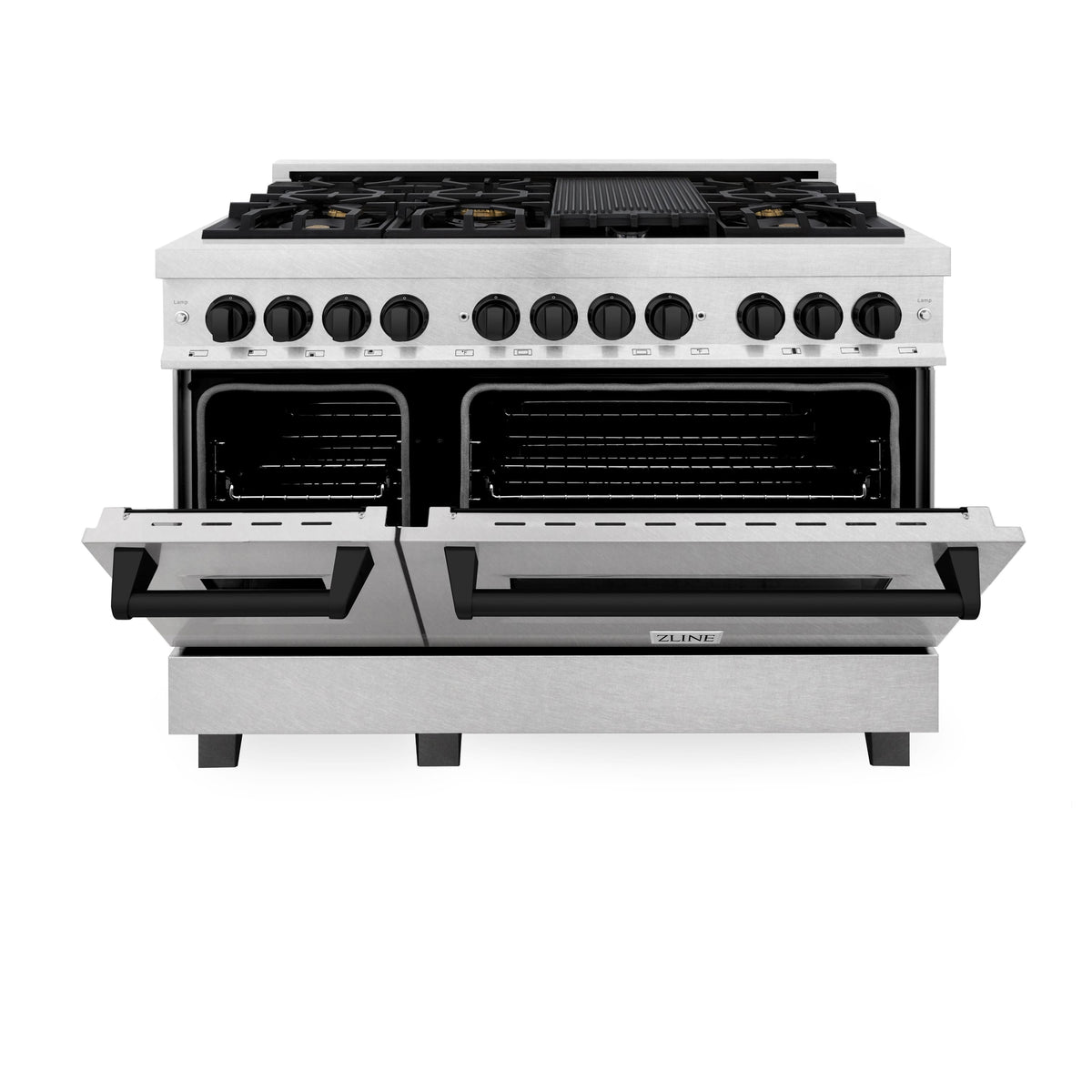 48 in. Wide 8 Burner ZLINE Autograph Legacy Dual Fuel Range in Satin Steel & Black Accents (RASZ-SN-48-MB) - Satin Stainless Steel