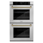 ZLINE - Autograph 30 in. True Convection Double Wall Oven in Satin Steel with Bronze Helix Handles (WADSZ-30-KCB) - Satin Stainless Steel