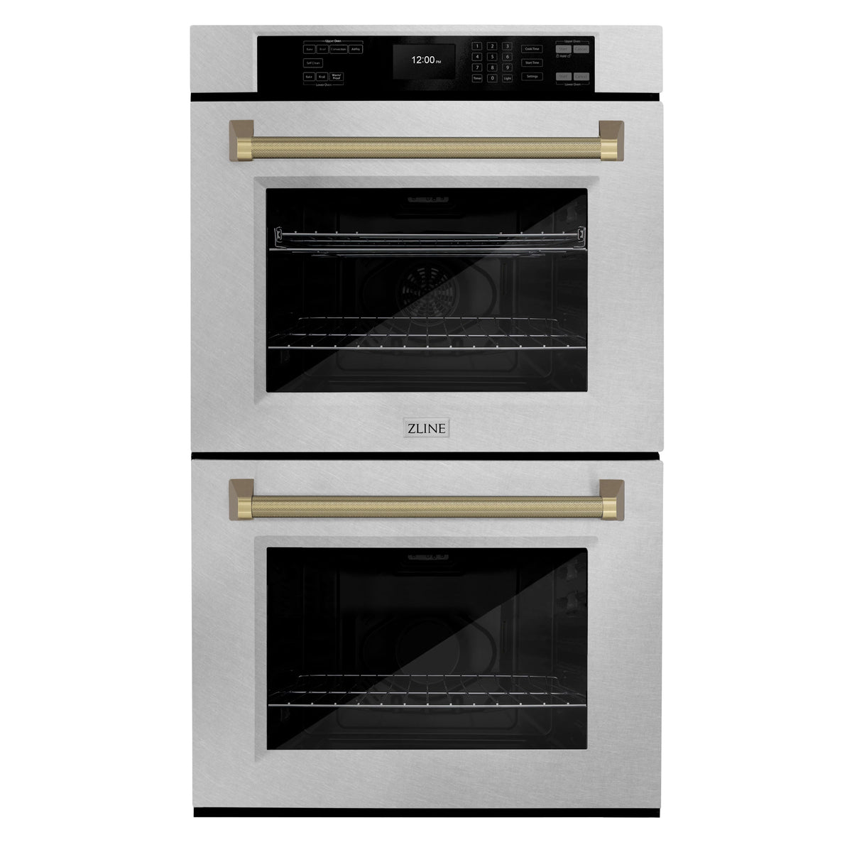 ZLINE - Autograph 30 in. True Convection Double Wall Oven in Satin Steel with Bronze Helix Handles (WADSZ-30-KCB) - Satin Stainless Steel