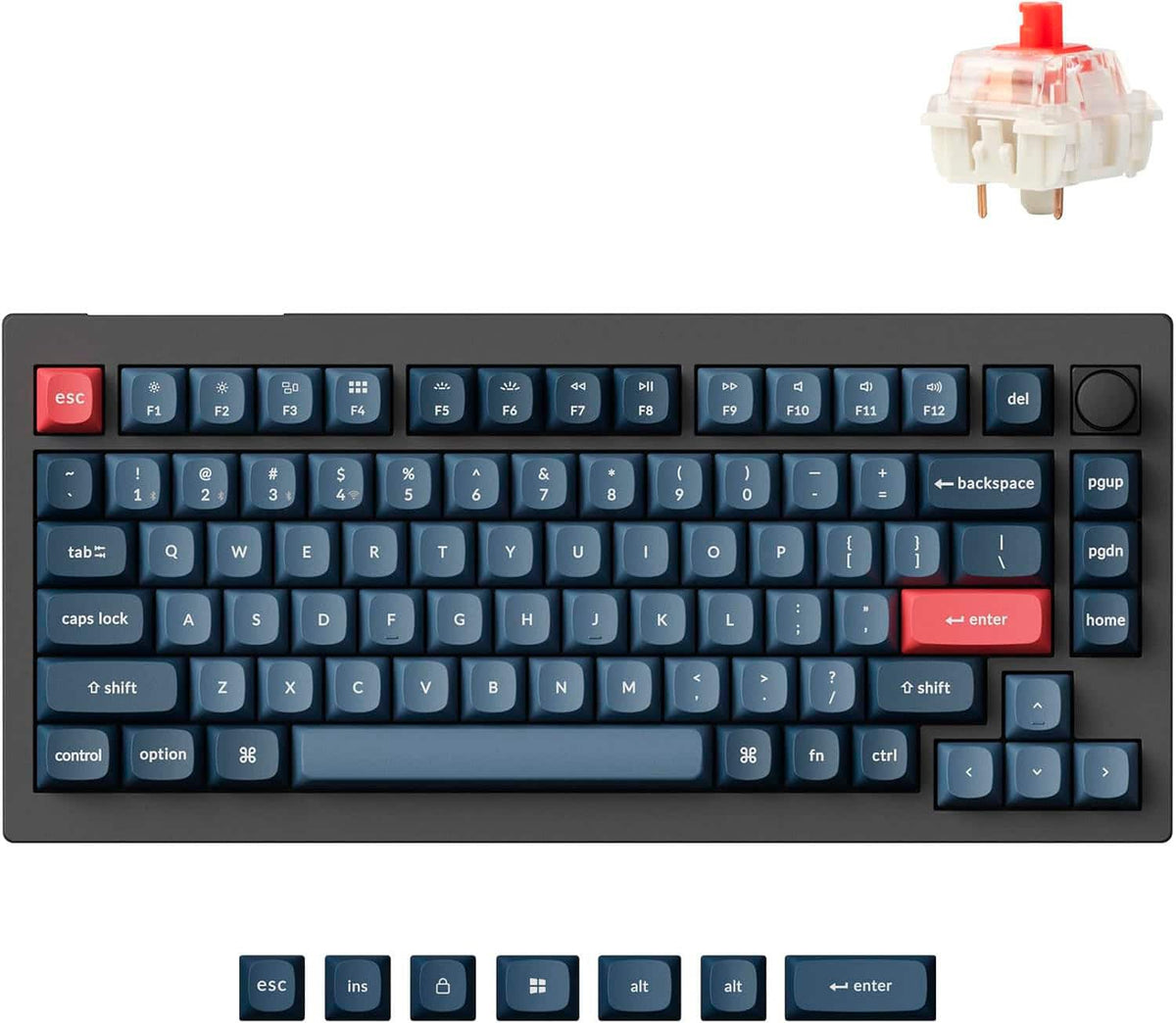 Keychron - V1 Max 75% Custom Wireless RGB Mechanical Keyboard with Programmable QMK/VIA Hot-Swappable Red Switch - Black