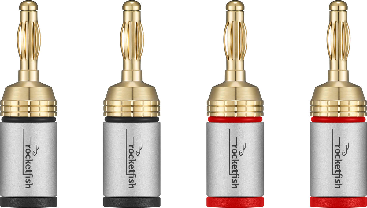 Rocketfish™ - 24K Gold-Plated Speaker Banana Plugs (4-Pack) - Red/Black