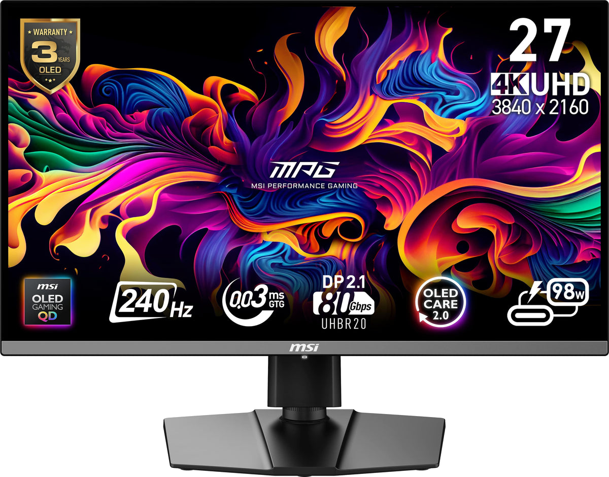 MSI - MPG 272URX QD-OLED 27" Quantum Dot OLED UHD 240Hz 0.03ms FreeSyncPremium Monitor with HDR400 (DisplayPort, HDMI, USB) - Black