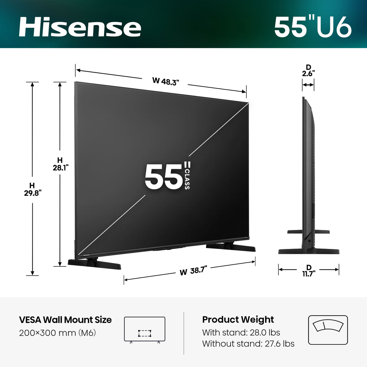 Hisense - 55" Class U6 Series MiniLED QLED UHD 4K HDR Smart Fire TV (2026)